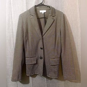 Talbots Blazer Fitted Tan Black Striped Three-Button Soft Knit Jacket Womens Med